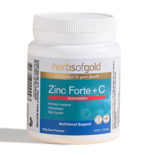 Herbs of Gold Zinc Forte + C Raspberry Powder 100g