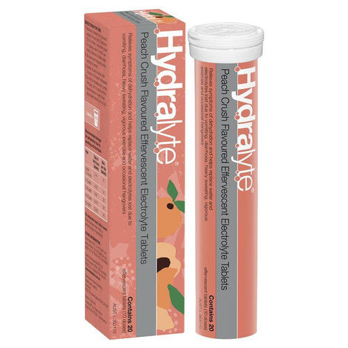Hydralyte Electrolyte Effervescent Peach Flavour 20 Tablets