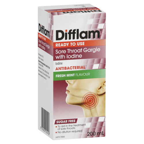 Difflam Ready to Use Sore Throat Gargle with Iodine 200mL