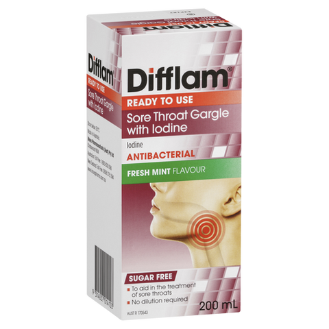 Difflam Ready to Use Sore Throat Gargle with Iodine 200mL