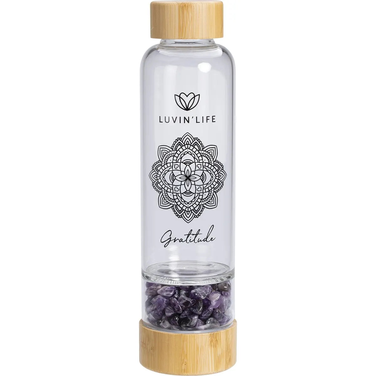 Luvin Life Crystal Water Bottle Amethyst Gratitude 550ml