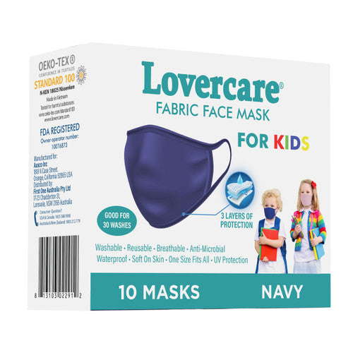 Lovercare Fabric Face Mask For Kids 10 Pack - Navy