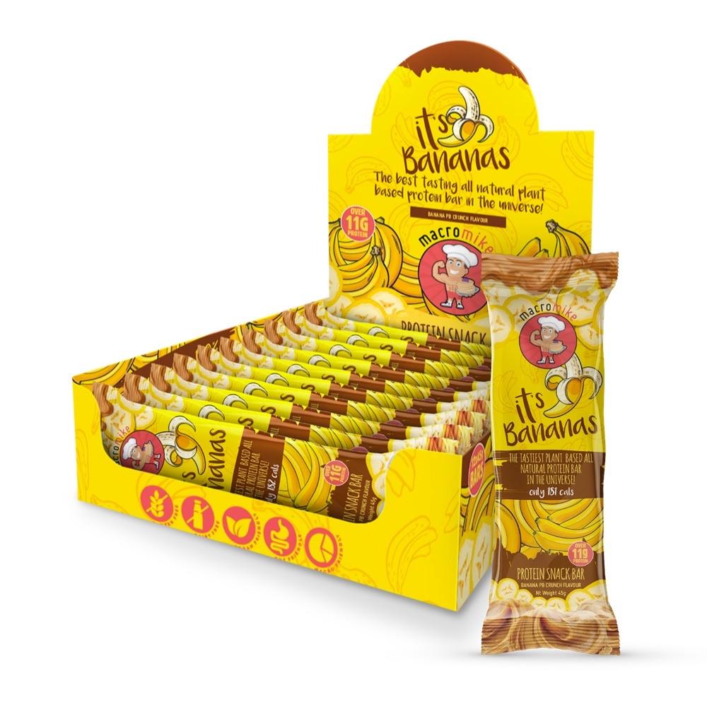 MACRO MIKE It's Bananas Protein Bar Banana PB Crunch Flavour 12x45g