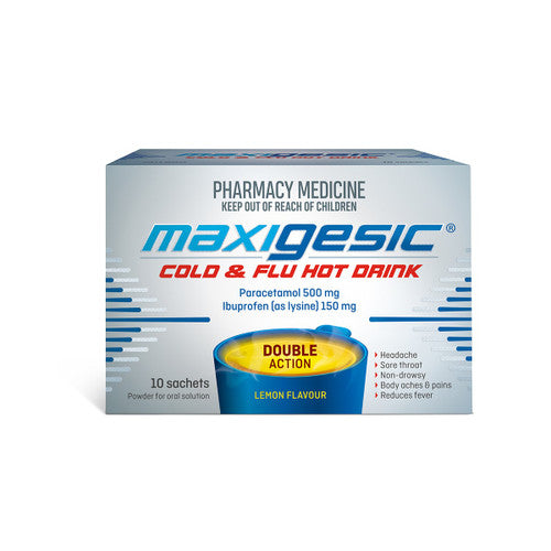 Maxigesic Cold & Flu Hot Drink Lemon Flavour 10 Sachets