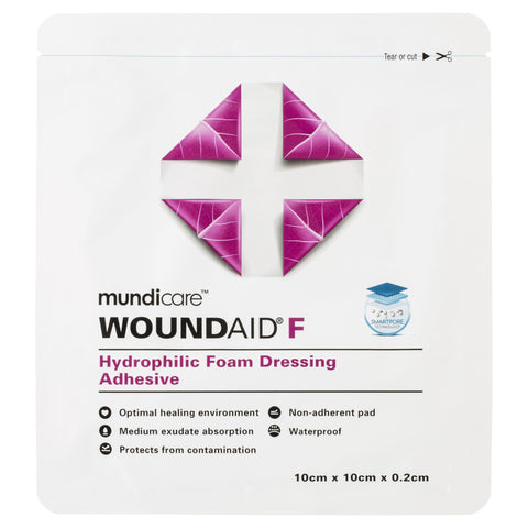 Mundicare Woundaid F Hydrophilic Foam Dressing Adhesive 10cm  x 10cm  x 0.2cm