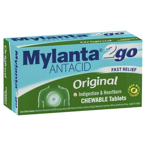 Mylanta 2Go Antacid Original Tablets Lemon Mint 100 Tablets