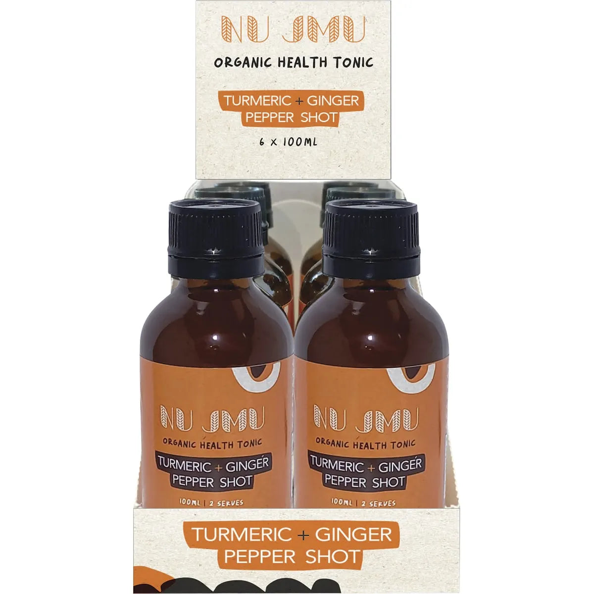 NU JMU Organic Health Tonic Turmeric & Ginger Pepper Shot 6x100ml