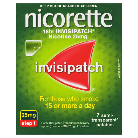 Nicorette Quit Smoking 16HR Invisipatch Step 1 25mg 7 Pack