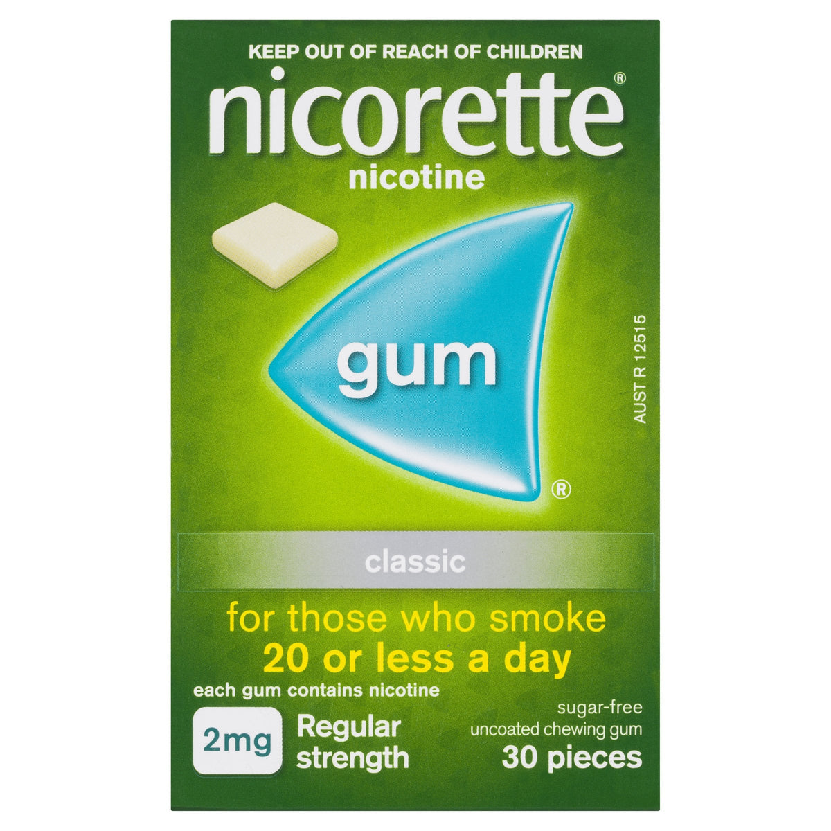 Nicorette Quit Smoking Nicotine Gum Classic 2mg Regular Strength 30 Pack