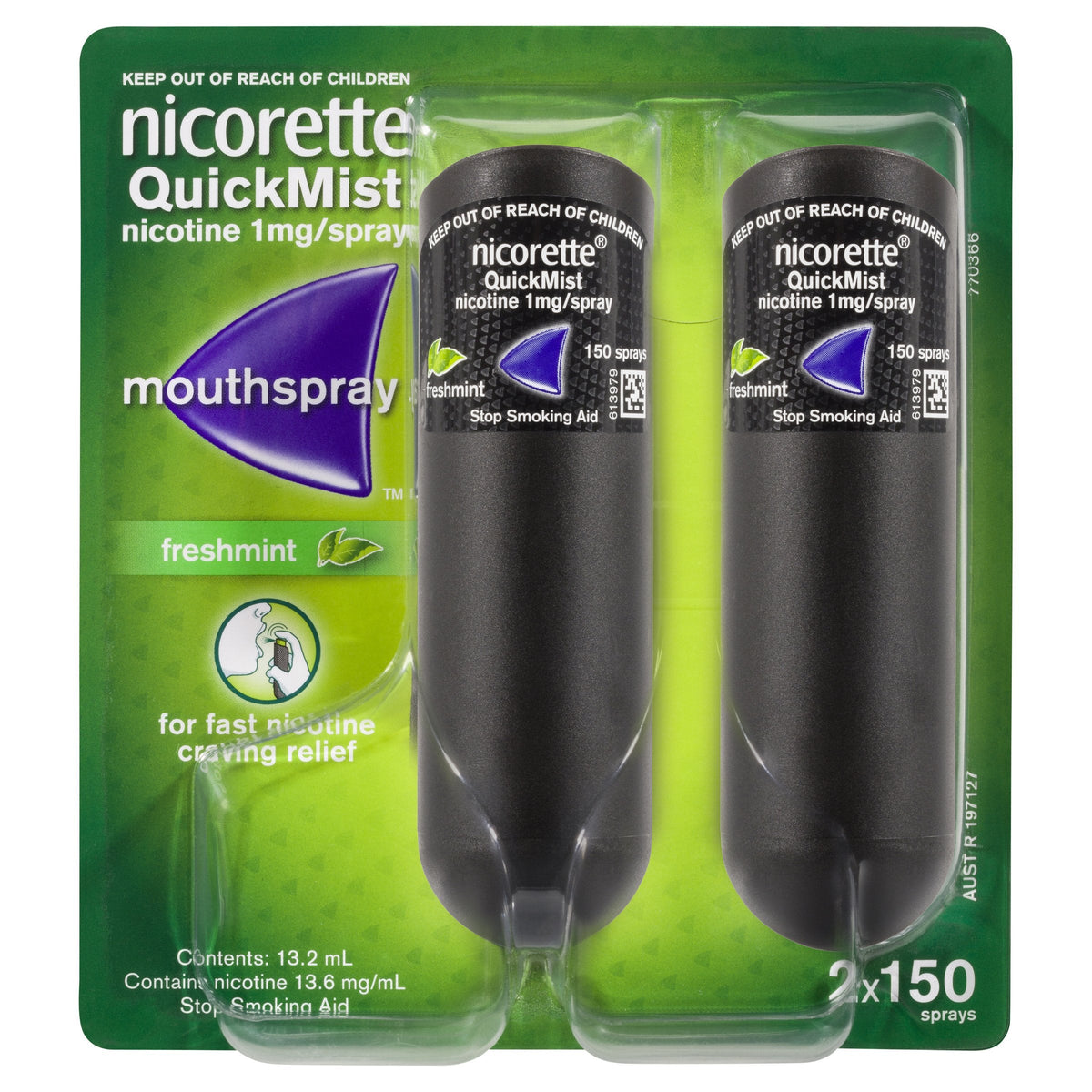 Nicorette Quit Smoking Quickmist Mouth Spray Freshmint 1mg 13.2mL 2 Pack