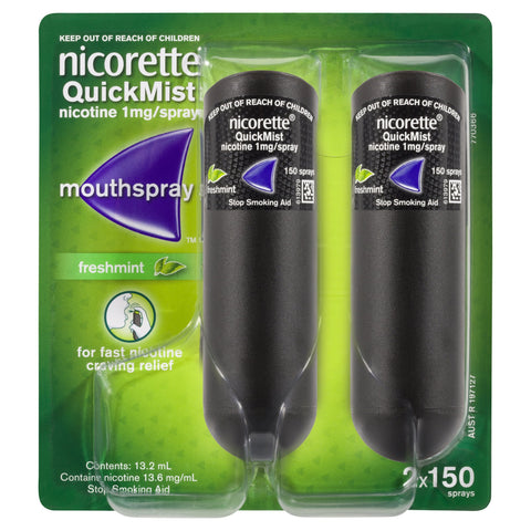 Nicorette Quit Smoking Quickmist Mouth Spray Freshmint 1mg 13.2mL 2 Pack