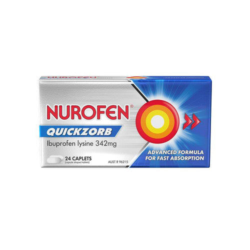Nurofen Quickzorb Pain Relief Caplets 24 pack Ibuprofen Lysine 342mg