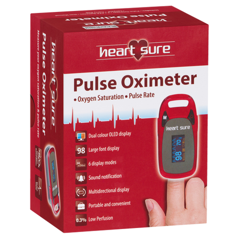 Heart Sure Pulse Oximeter measures oxygen saturation and pulse rate