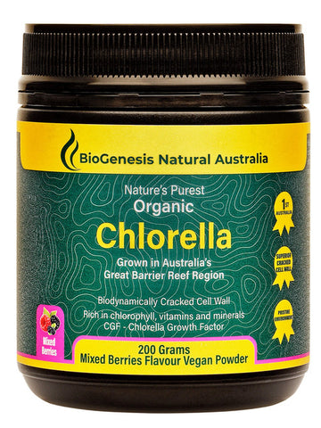 BioGenesis Natural Australia Organic Chlorella Powder Mixed Berries Flavour 200 grams