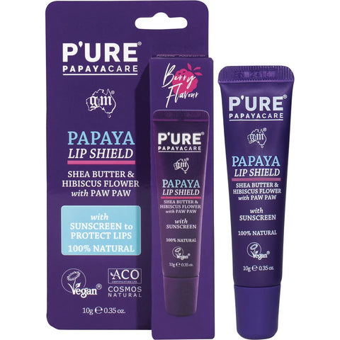 P'URE PAPAYACARE Papaya Lip Shield Sunscreen Shea Butter Hibiscus Flower 10g
