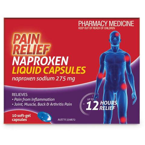 Pain Relief Naproxen Liquid Capsules 10 Pack