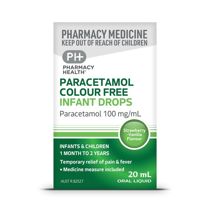 PHARMACY HEALTH PARACETAMOL COLOUR FREE INFANT DROPS 1 MONTH â€“ 2 YEARS 20ML