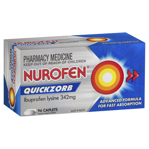 Nurofen Quickzorb Quick Pain Relief Caplets 200mg Ibuprofen 96 pack
