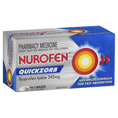 Nurofen Quickzorb Quick Pain Relief Caplets 200mg Ibuprofen 96 pack