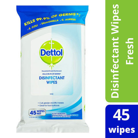 Dettol Anti-Bacterial Surface Wipes Fresh Household Disinfectant 45 Pack