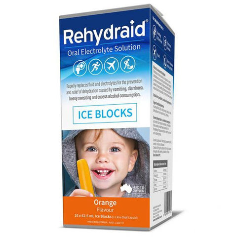 Rehydraid Oral Electrolyte Ice Blocks 16 Pack - Orange
