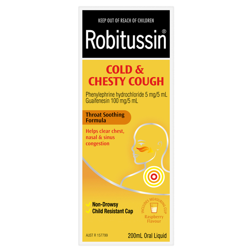 Robitussin Cold & Chesty Cough Oral Liquid 200ml - Raspberry