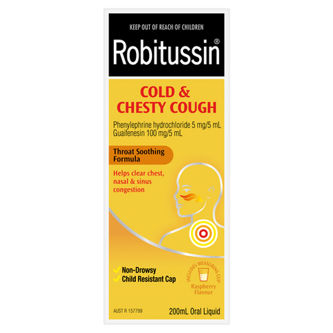 Robitussin Cold & Chesty Cough Oral Liquid 200ml - Raspberry