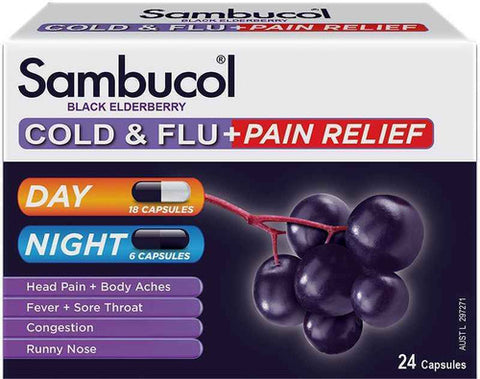 Sambucol Cold & Flu + Pain Relief Capsules 24 Pack