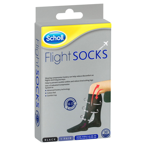 Scholl Flight Socks Compression Hosiery Black W6-8 M3-6