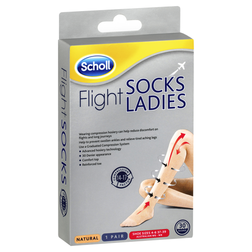 Scholl Ladies Flight Compression Hosiery Socks Natural Size 6-8 1 Pair