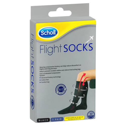 Scholl Mens Flight Compression Socks Black Size 9-12