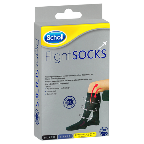Scholl Mens Flight Compression Socks Black Size 9-12