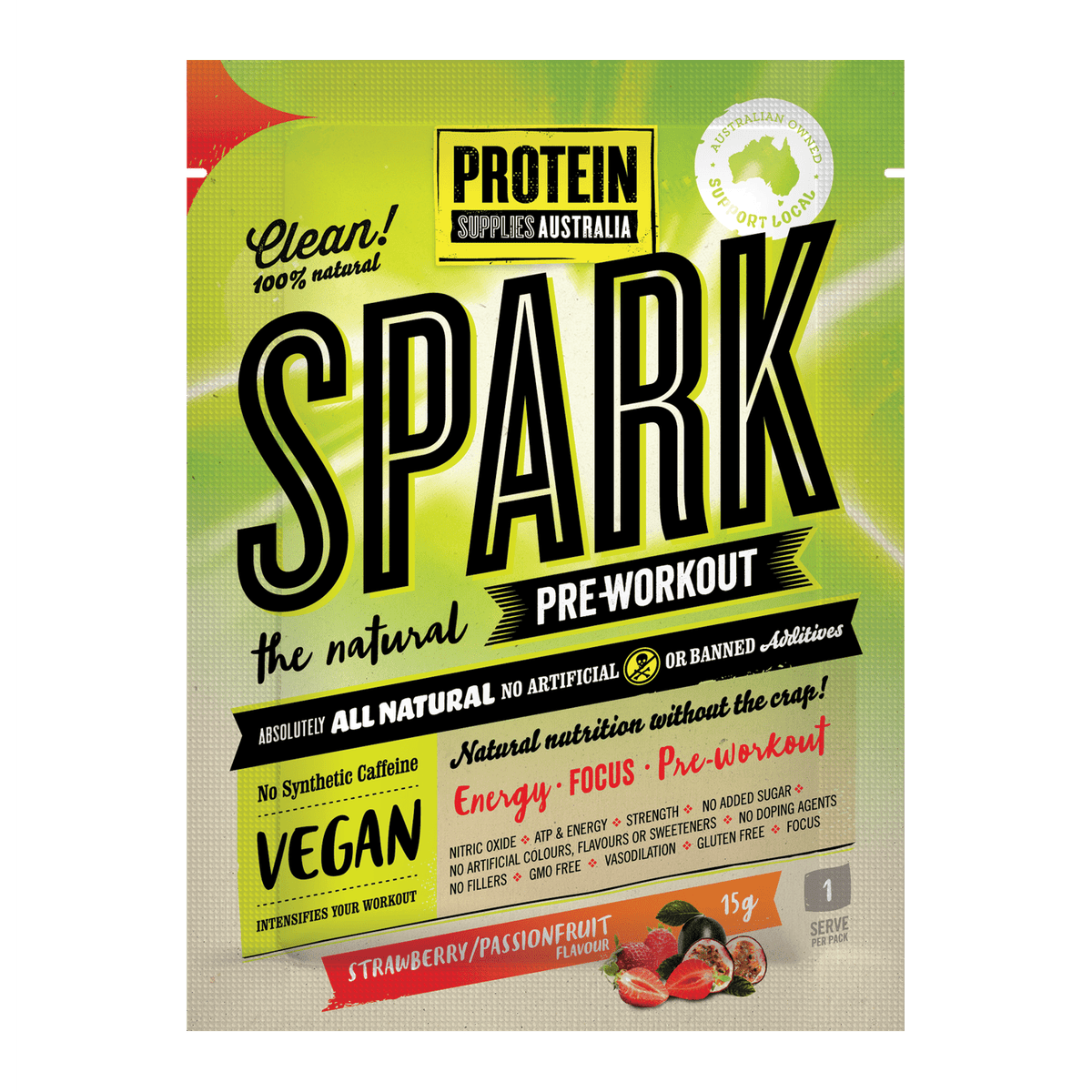 PROTEIN SUPPLIES AUSTRALIA Spark (All Natural Pre-workout) Strawberry & Passionfruit 250g