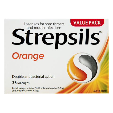 Strepsils Double Antibacterial  Soothing Sore Throat Lozenges Orange 36 Pack
