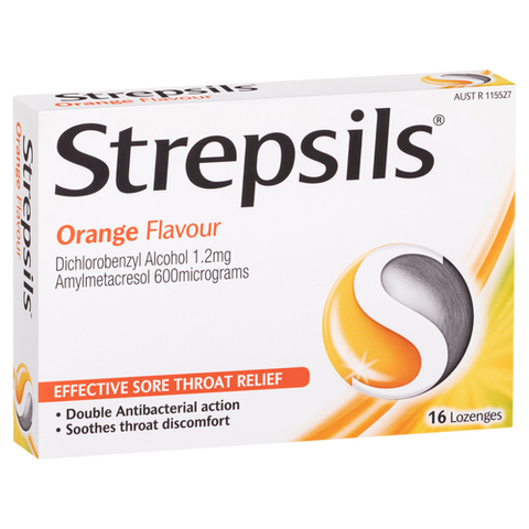 Strepsils Sore Throat Relief Orange Flavour 16 Lozenges