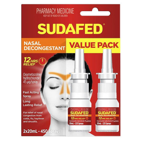 Sudafed Nasal Decongestant Spray Value Pack 2x20ml