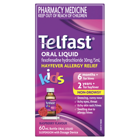 Telfast Kids Hayfever Allergy Relief Oral Liquid - Raspberry 60ml