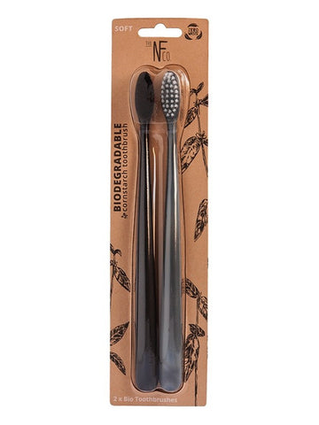 The Natural Family Co. Bio Cornstarch Soft Toothbrush 2 Pack - Pirate Black & Monsoon Mist