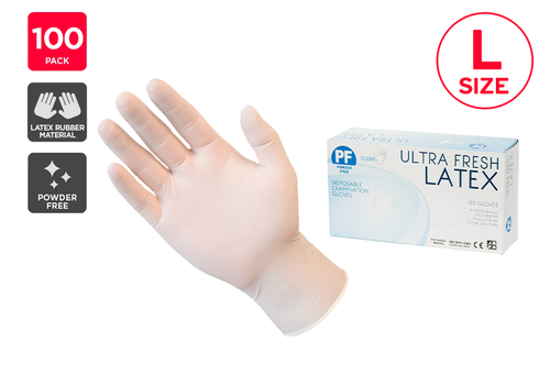 Ultra Fresh Disposable Latex Gloves 100 Pack - Large