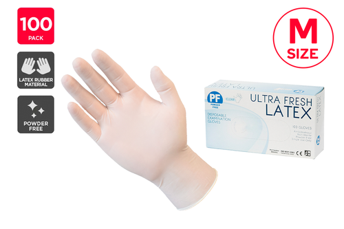 Ultra Fresh Disposable Latex Gloves 100 Pack - Medium