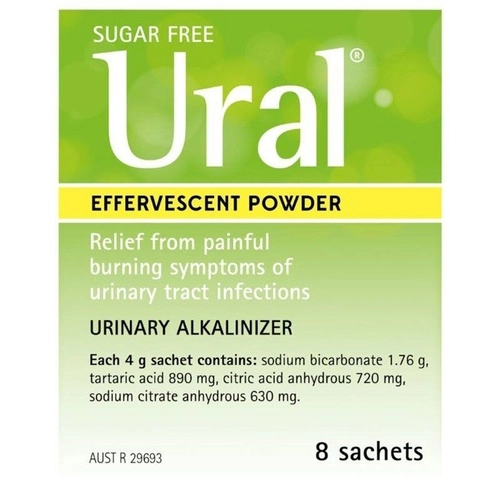 Ural Effervescent Powder Urinary Alkaliniser 8 Sachets Lemon