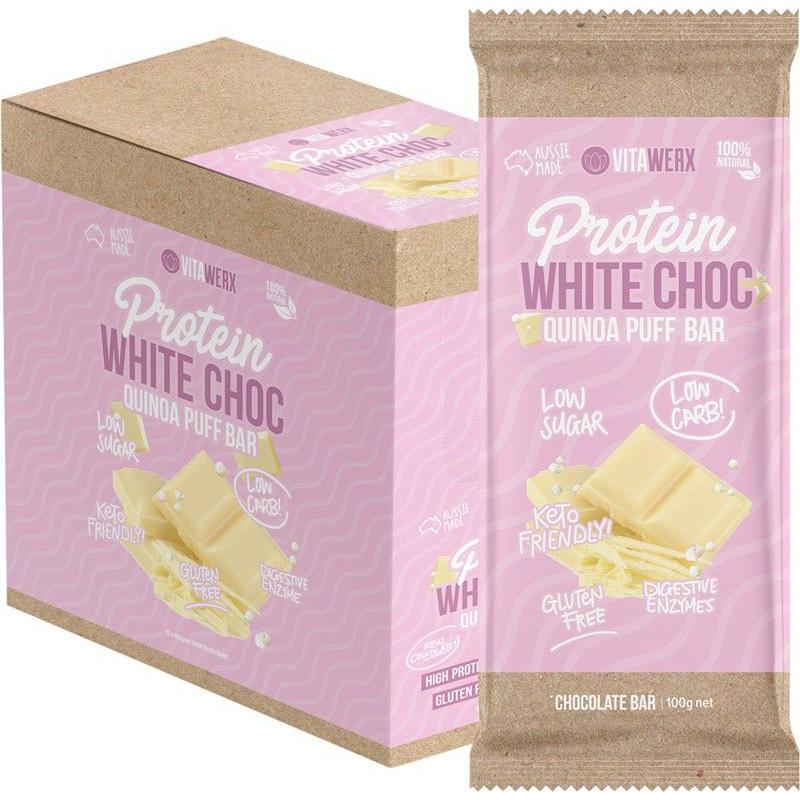 VITAWERX Protein White Chocolate Bar Quinoa Puff 12x100g