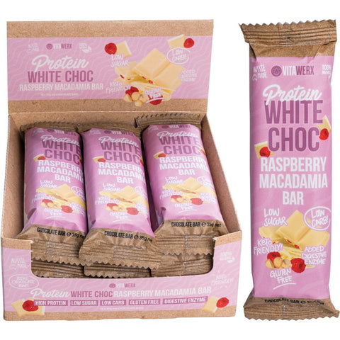 VITAWERX Protein White Chocolate Bar Raspberry Macadamia 12x35g