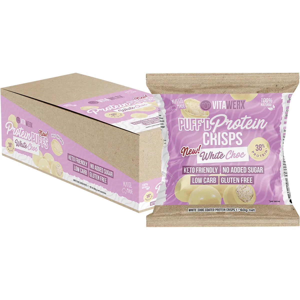 VITAWERX Puff'd Protein Crisps White Choc 10x60g