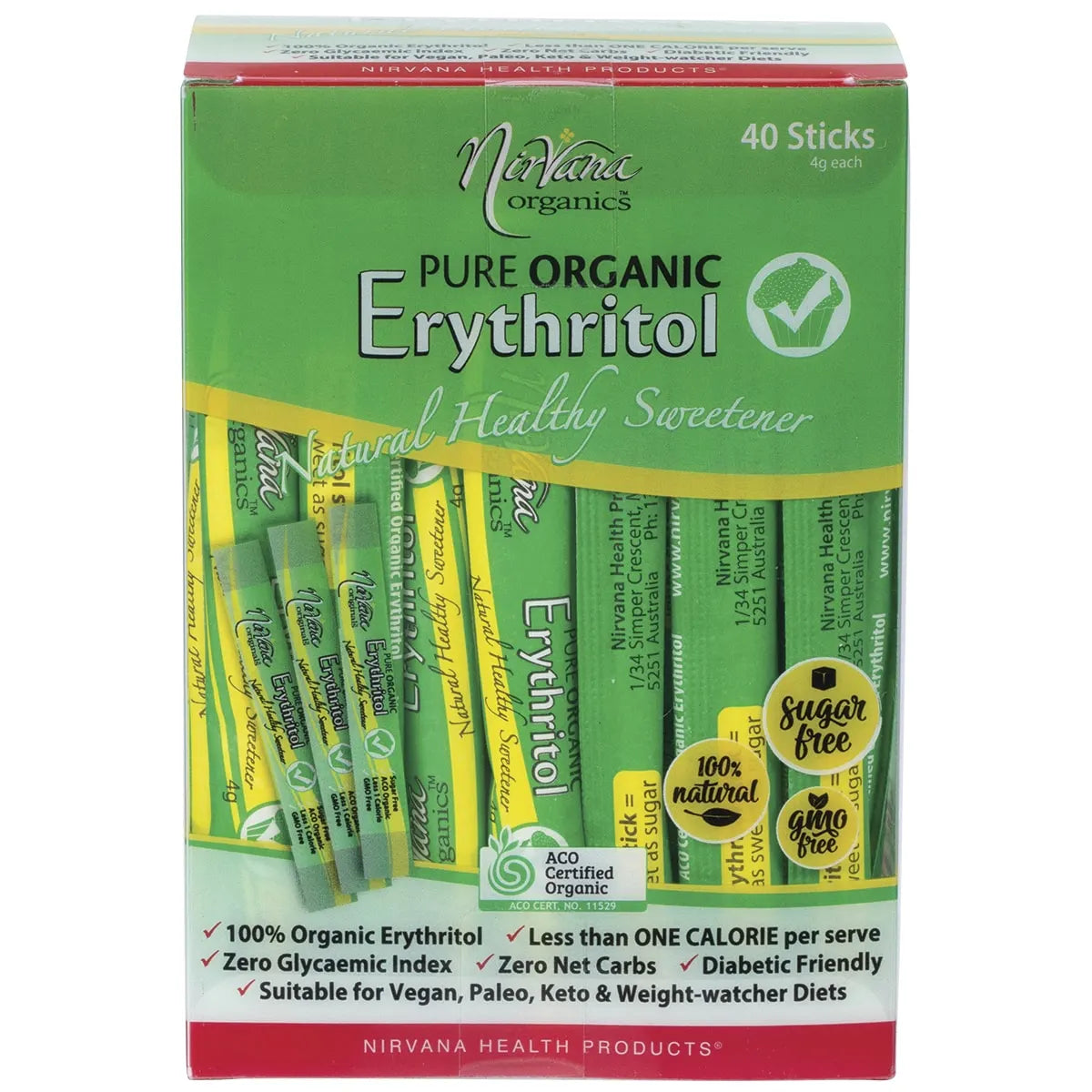 NIRVANA ORGANICS Erythritol Pure Organic Sticks 40x4g