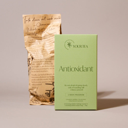 YOURTEA Antioxidant Tea packaging open with a teabag strong coming out of bag inside packaging