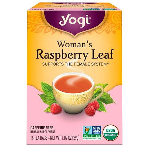Front of Yogi Organic Woman's Herbal Raspberry Leaf 16 Tea Bags packet