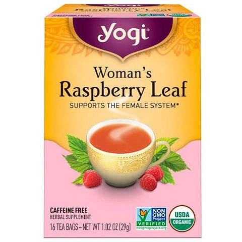Front of Yogi Organic Woman's Herbal Raspberry Leaf 16 Tea Bags packet
