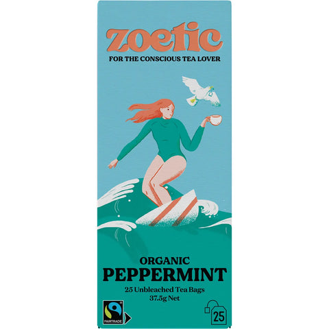 Zoetic Organic Unbleached Tea Bags Peppermint 6x25pk