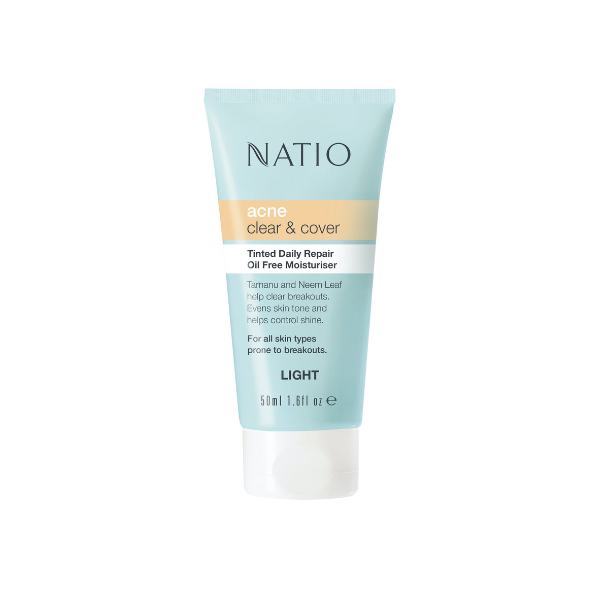 Natio Acne Tinted Daily Repair Oil Free Moisturiser - Light 50ml